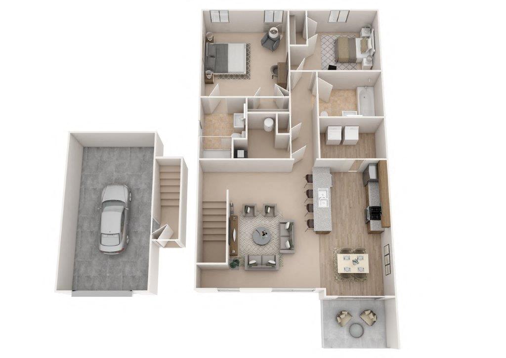 Floor plan for 2 beds, 2 baths, 1024 sqft